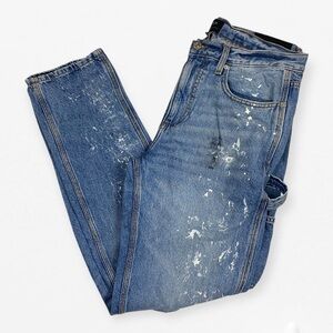 Forever 21 Men's Blue distressed paint splatter Straight Jeans 32